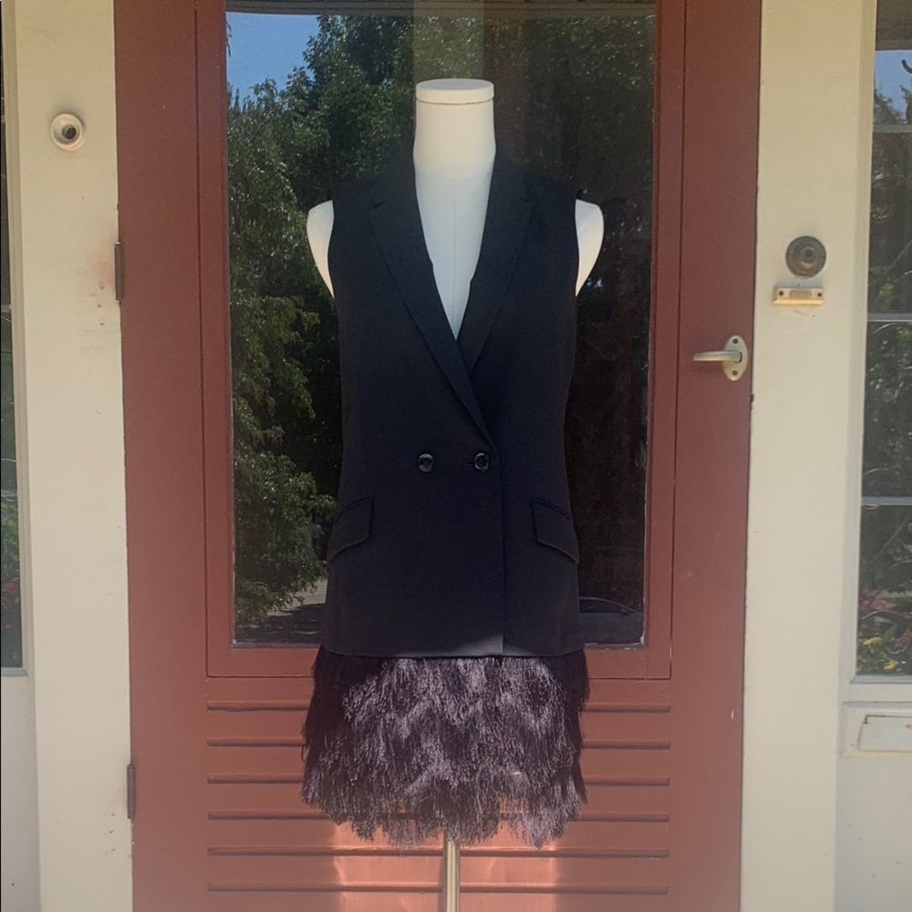 Banana Republic Black Double-Breasted Vest with fringed hem, great condition!
